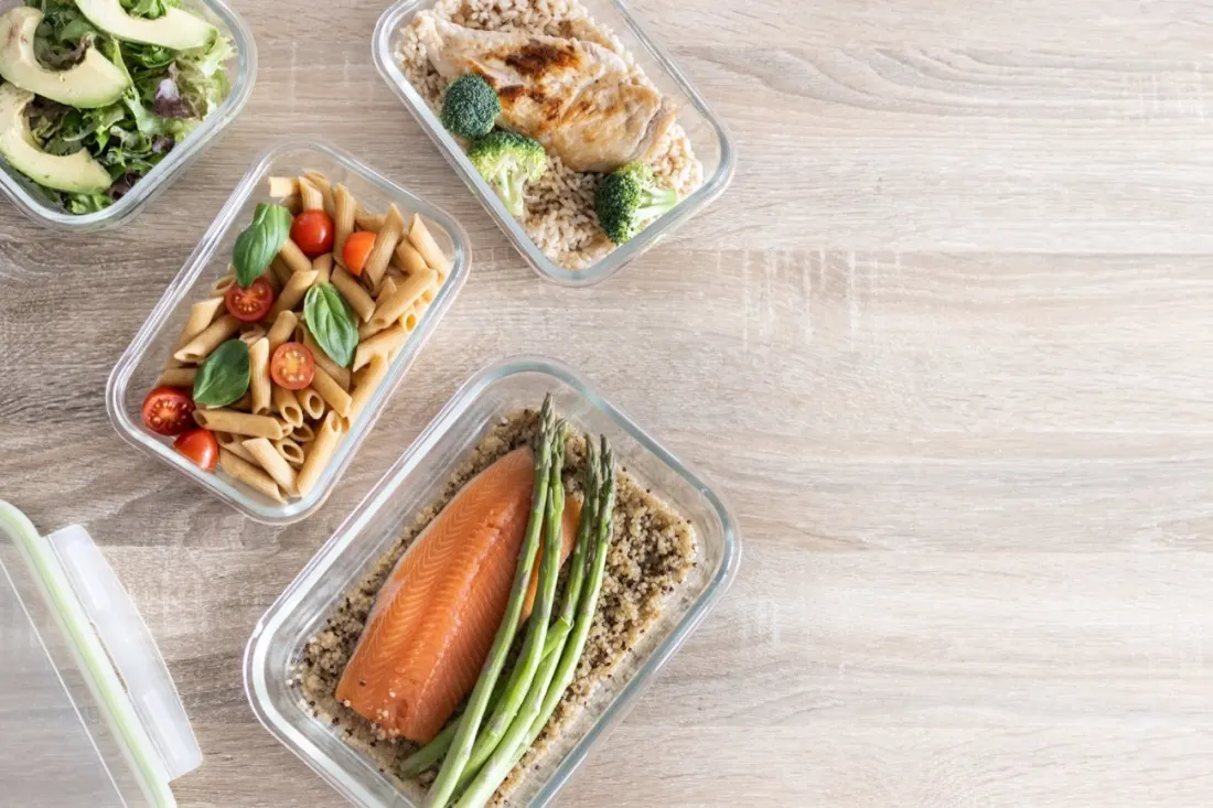 Prepared meals with protein and vegetables.